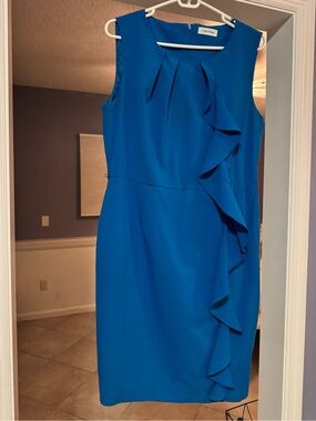 Calvin Klein Cobalt Blue Ruffle Sheath Dress